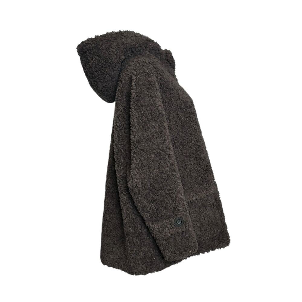 Women’s 100% Wool Toggle Coat Hooded Brown Textured Teddy Duffle Jacket Size S - Picture 5 of 13